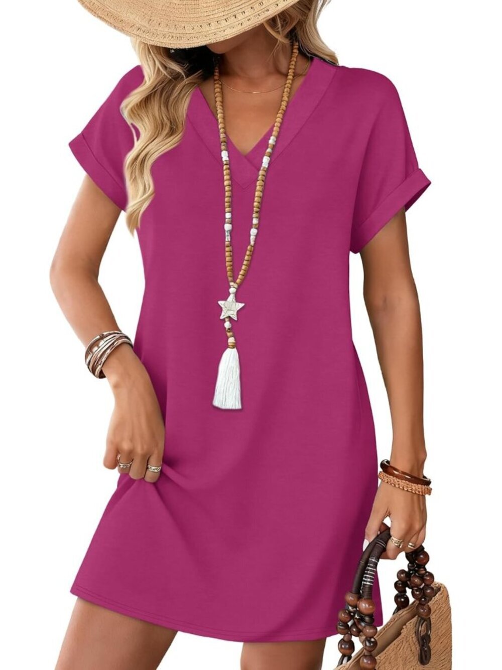 Women's 0 hot Pink Dresses Wedding Guest Casual Beach Vacation Summer T shirt